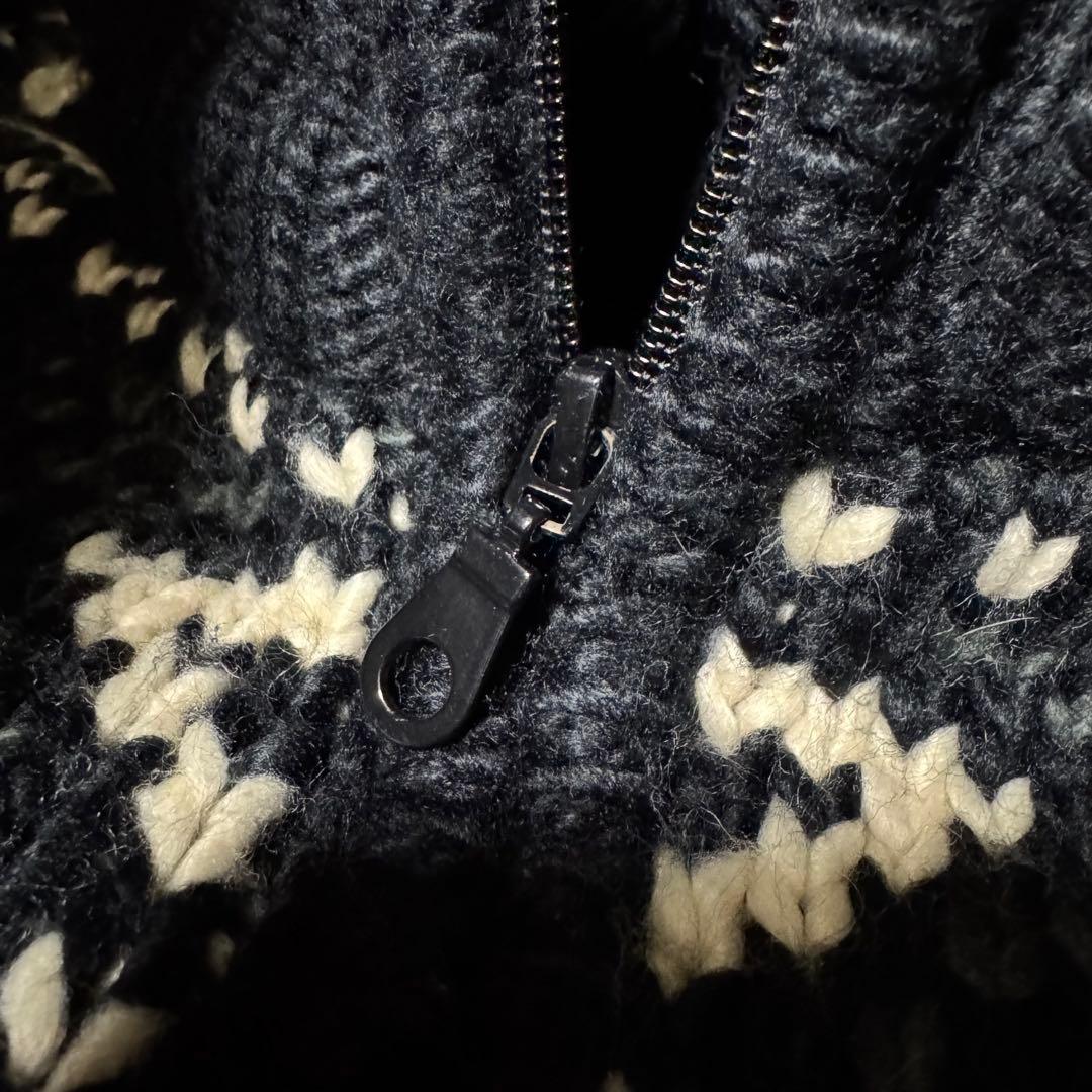 vanson カウチンニット ジップアップ スカル総柄 ノルディック XL 髑髏