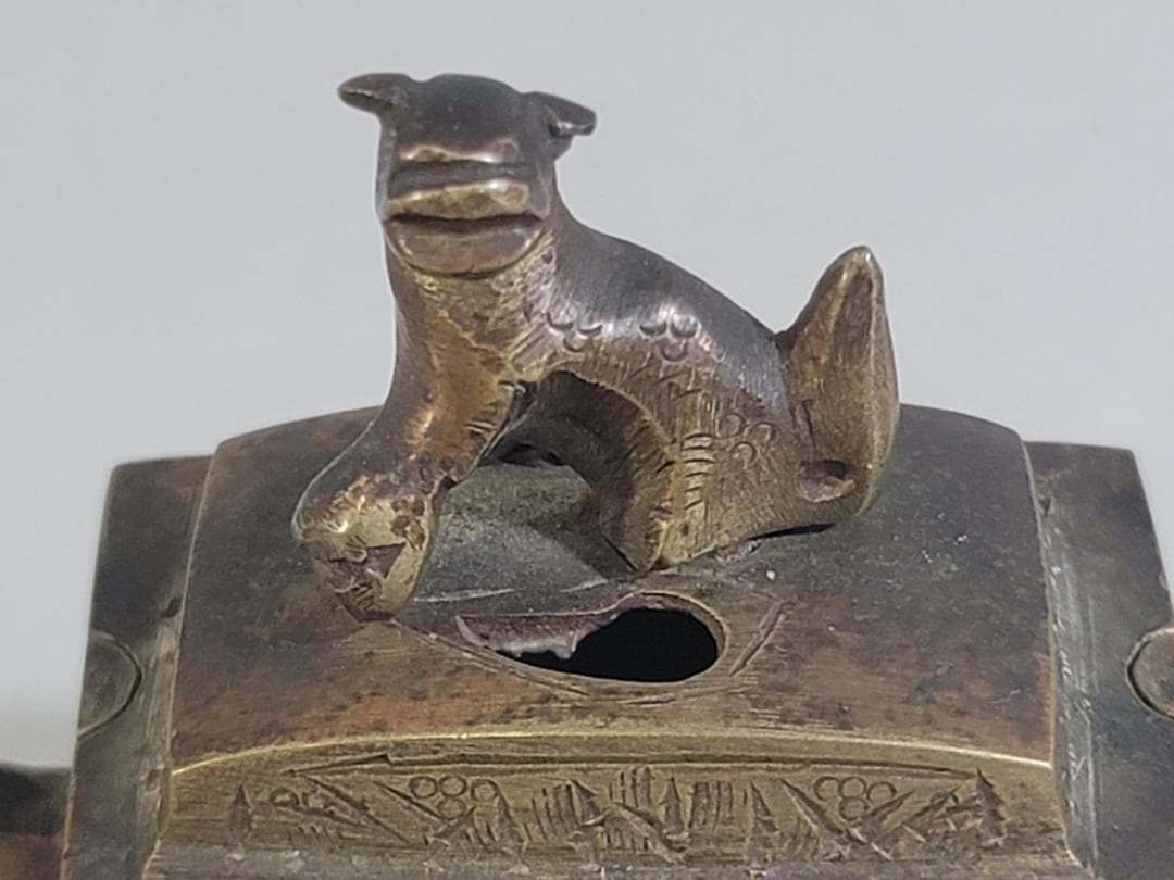 古銅 豆 香炉 花器一対 Ａ845