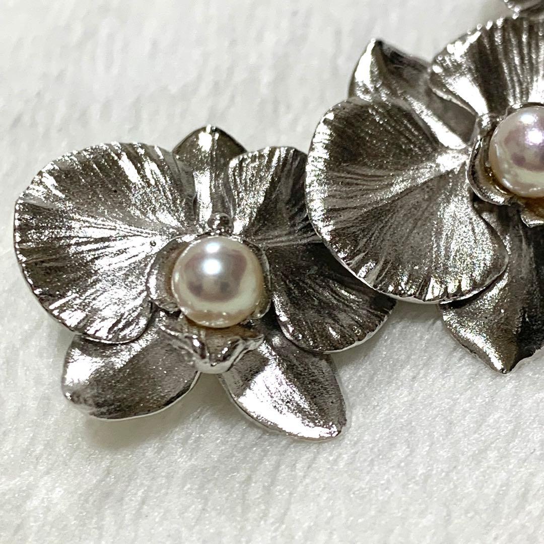 極美品 アコヤ真珠 ピンブローチ 胡蝶蘭 極上 銀細工 SILVER 925