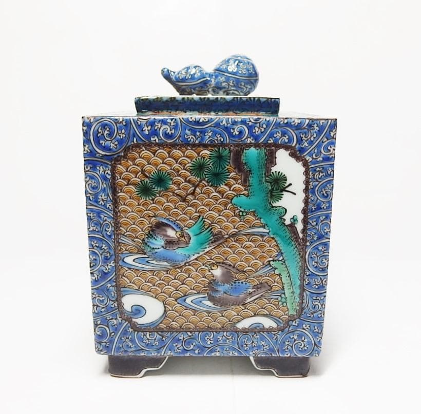 福永幾夫作/色絵鴛鴦図香炉/【共箱】/最上作！/美品！