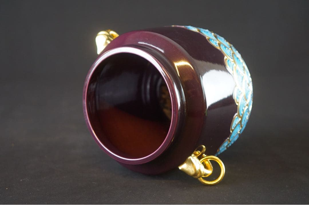 新品同様 美品 勝見永泉 作 紫交趾 青海波 皆具 共箱 共布 茶道具