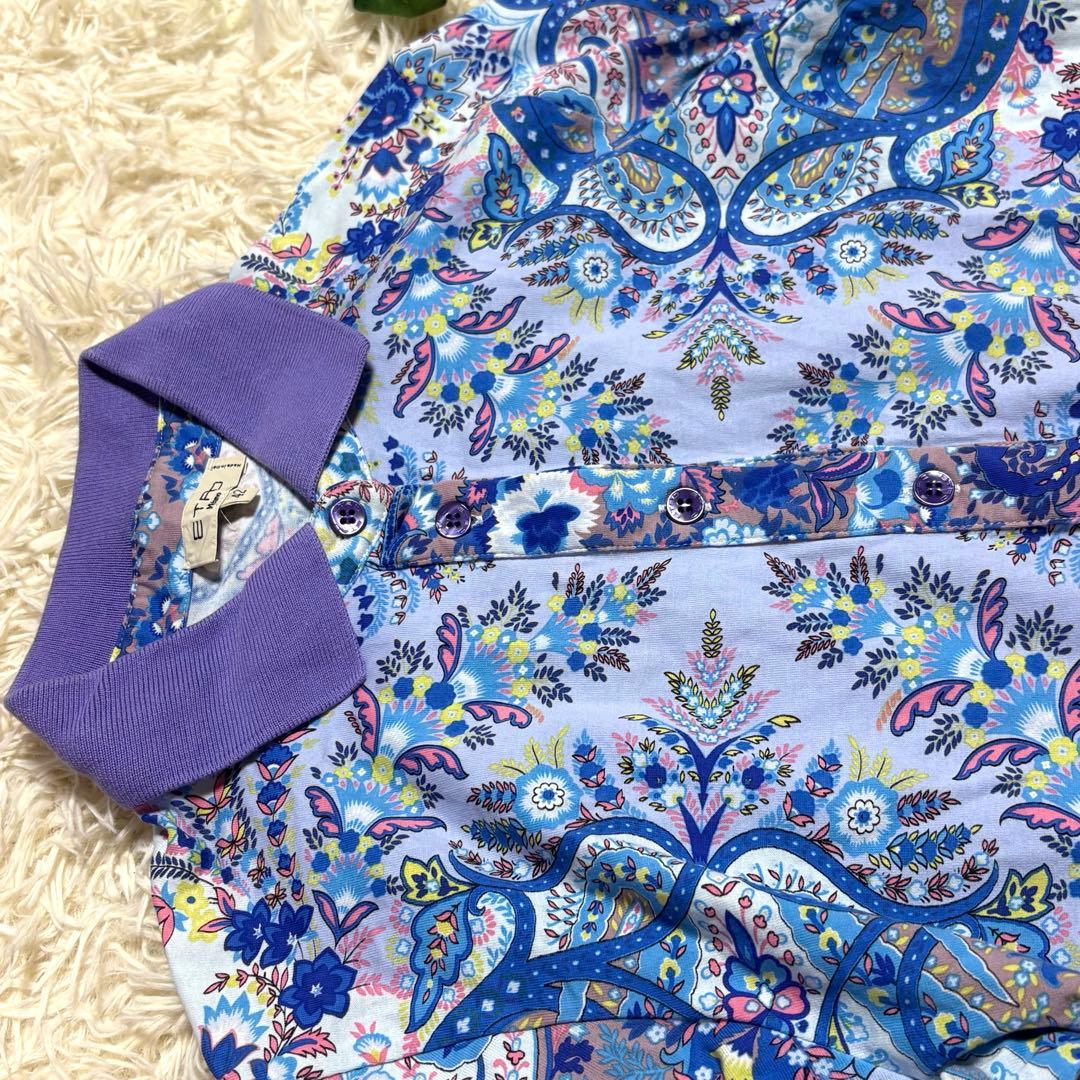 ETRO エトロ　ペイズリー 柄 ポロシャツ 総柄 大きいサイズ　青　42