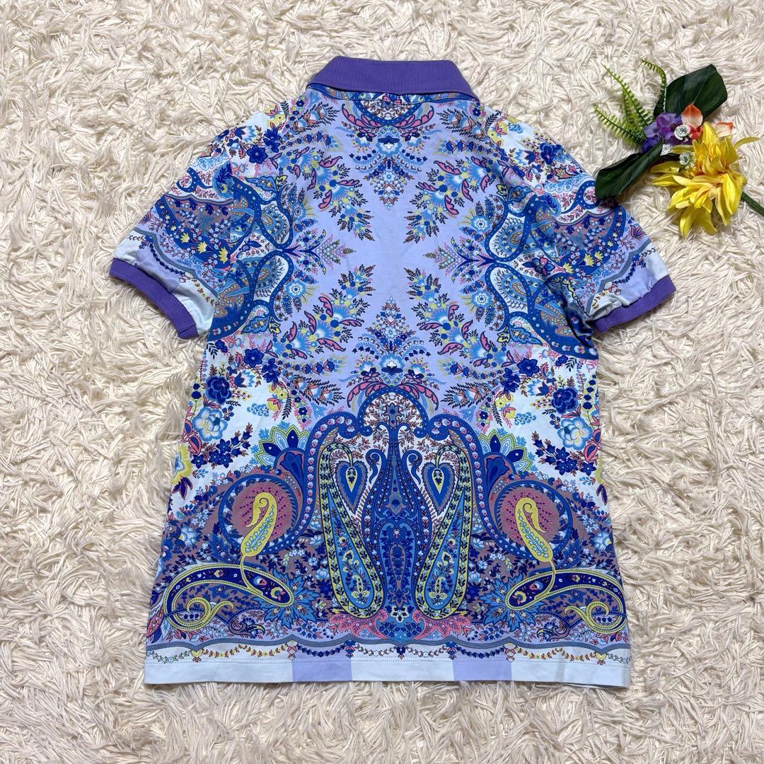 ETRO エトロ　ペイズリー 柄 ポロシャツ 総柄 大きいサイズ　青　42