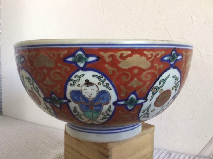 美品！！ 古伊万里「色絵金蘭手深鉢 ・唐子図」