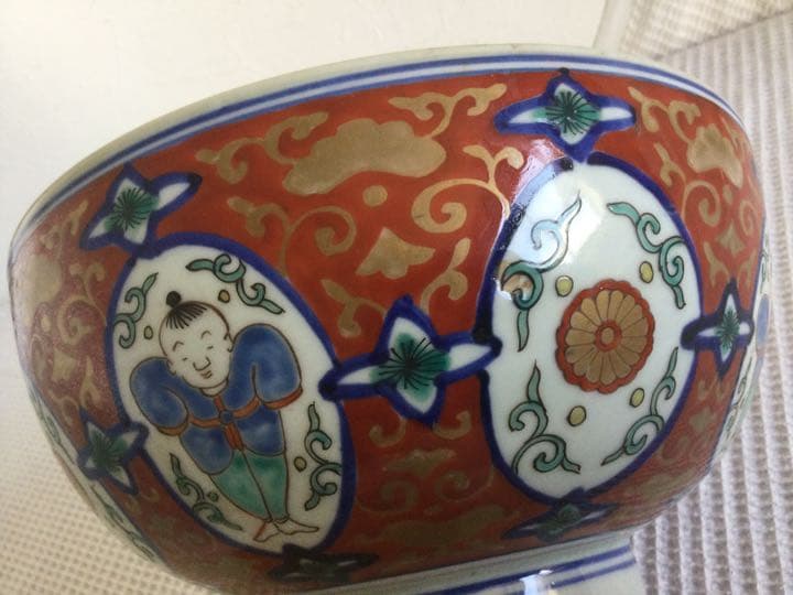 美品！！ 古伊万里「色絵金蘭手深鉢 ・唐子図」