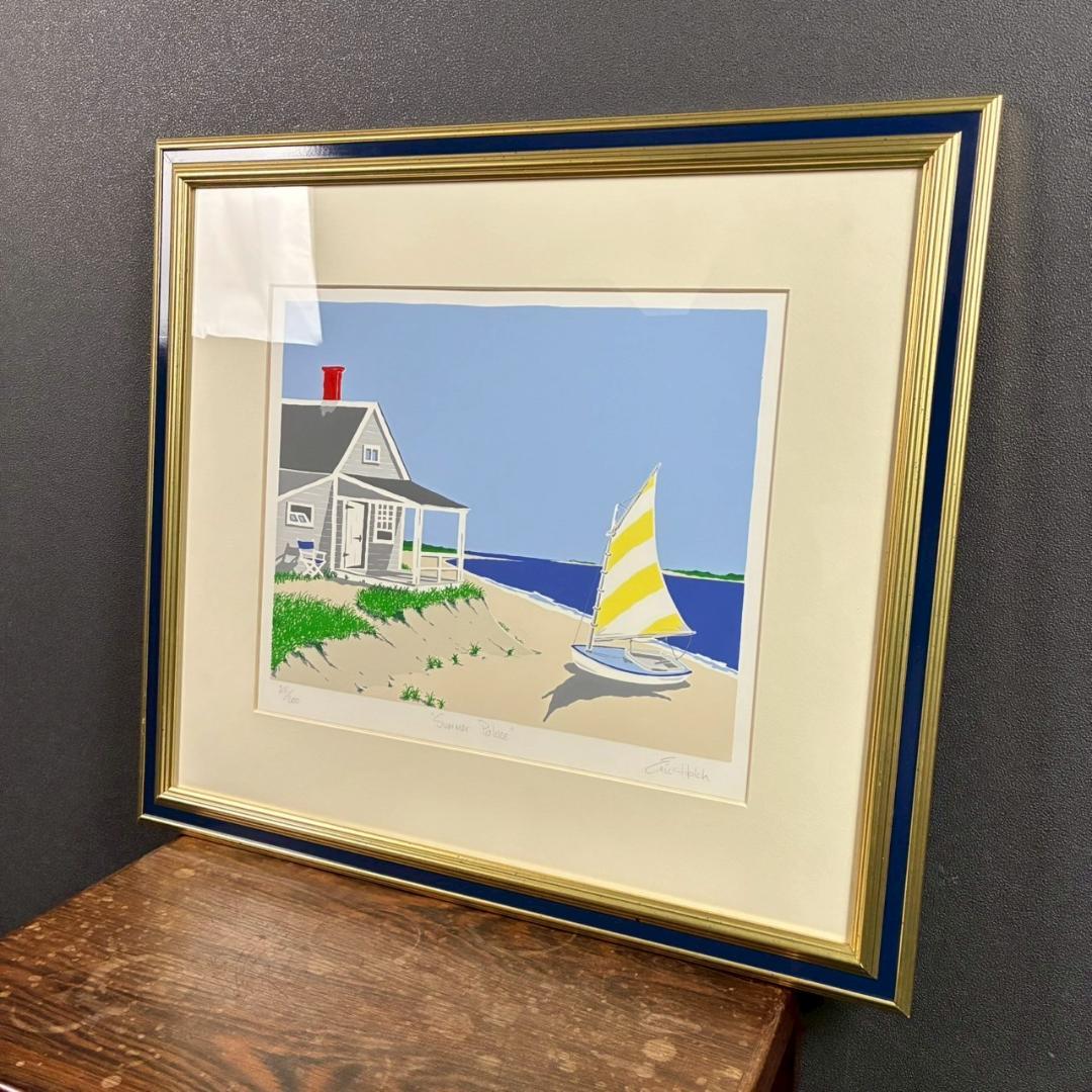 美品 エリック・ホルク「サマーパレス」シルクスクリーン 直筆サイン入り 額縁入り