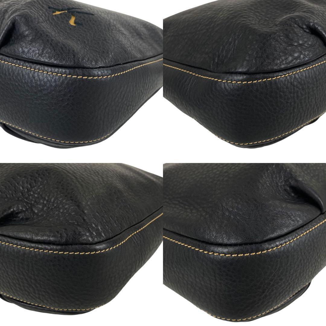 Kitamura キタムラ ショルダーバッグ オールレザー シボ革 Kマーク 黒