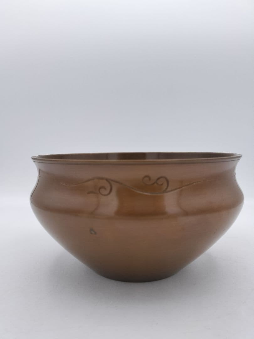 c174 建水 唐銅 唐草彫 藤井宗喜 鵬雲斉好写 木箱 茶道具 古物