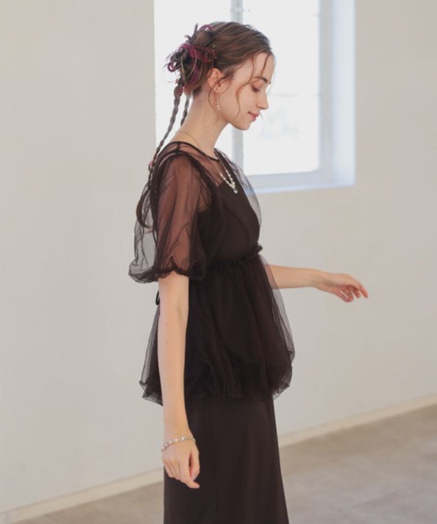 新品　Dorry Doll バルーンチュールレイヤードドレス　ブラウン　M