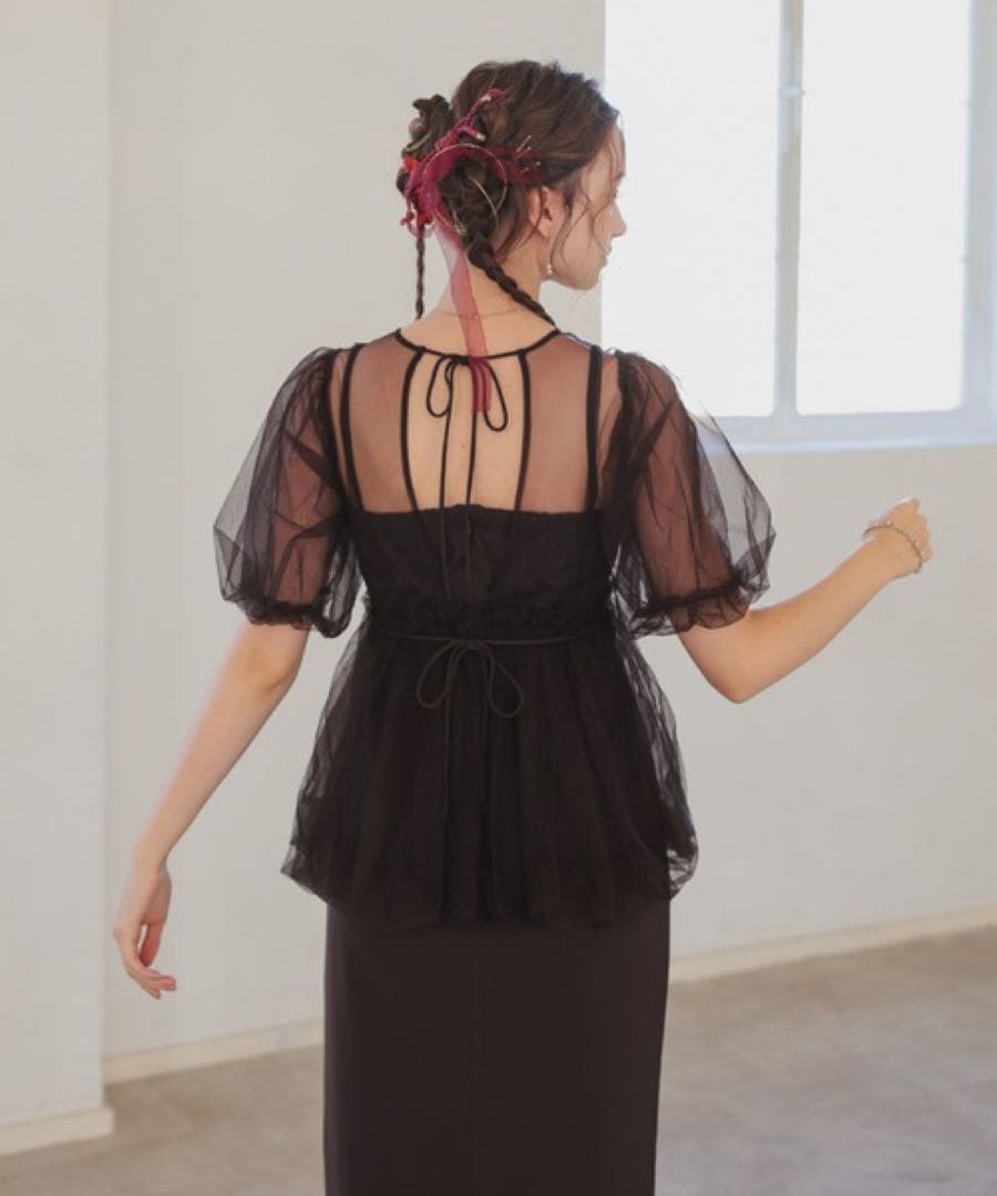 新品　Dorry Doll バルーンチュールレイヤードドレス　ブラウン　M