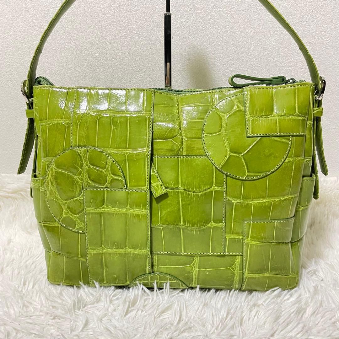極美品/希少色　JRA認証　リアルクロコダイル　2wayショルダーバッグ　緑