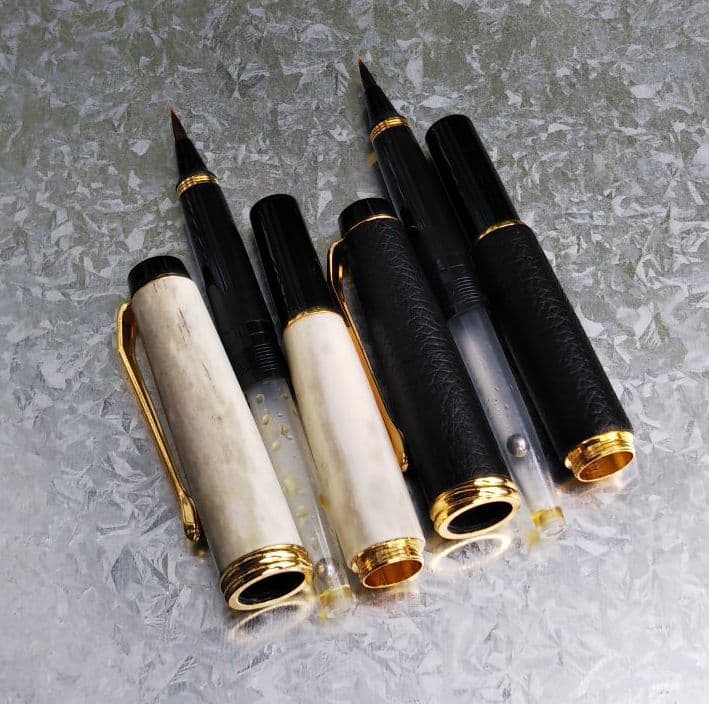 くれ竹万年毛筆 夢銀河 本革  鹿角/本革セット