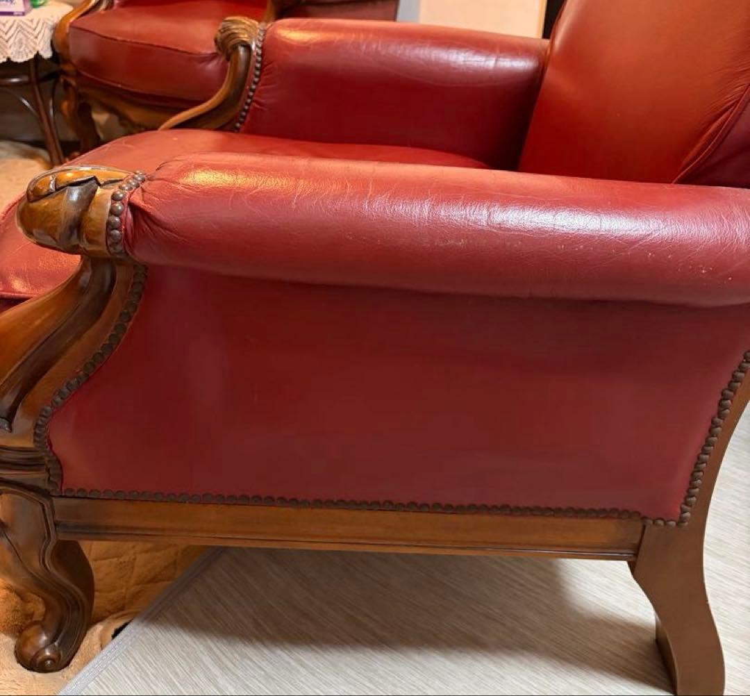 クラシック 赤 レザー アームチェア　1人掛け