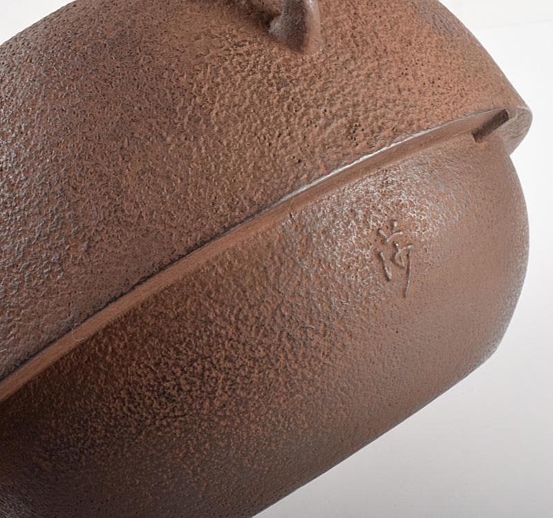 そら釜師　角谷莎村作　鬼面切合釜　鉄釜　風炉　共箱　D　R4868C