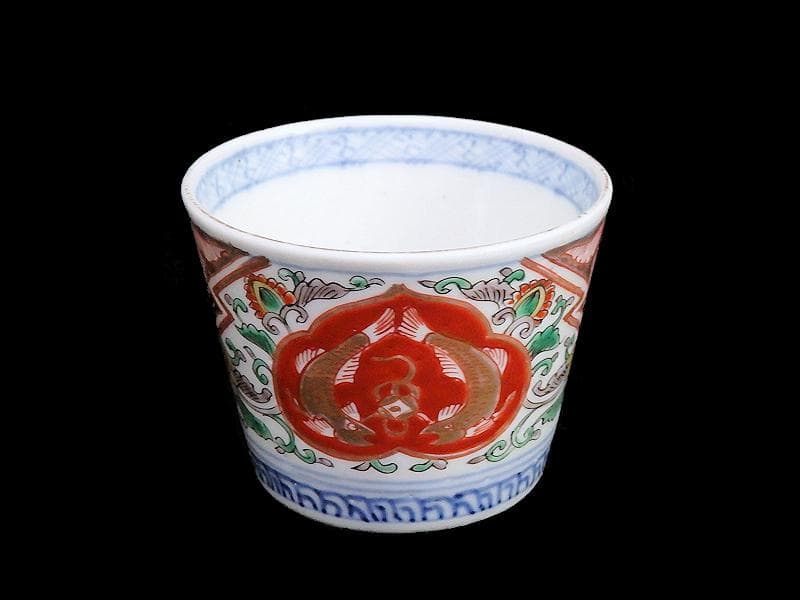 古伊万里　金襴手　双魚に花唐草の図　蕎麦猪口　E221AS-CAh