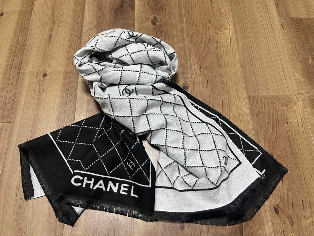 未使用 CHANEL ロゴ ノベルティ マフラー ストール ブラック