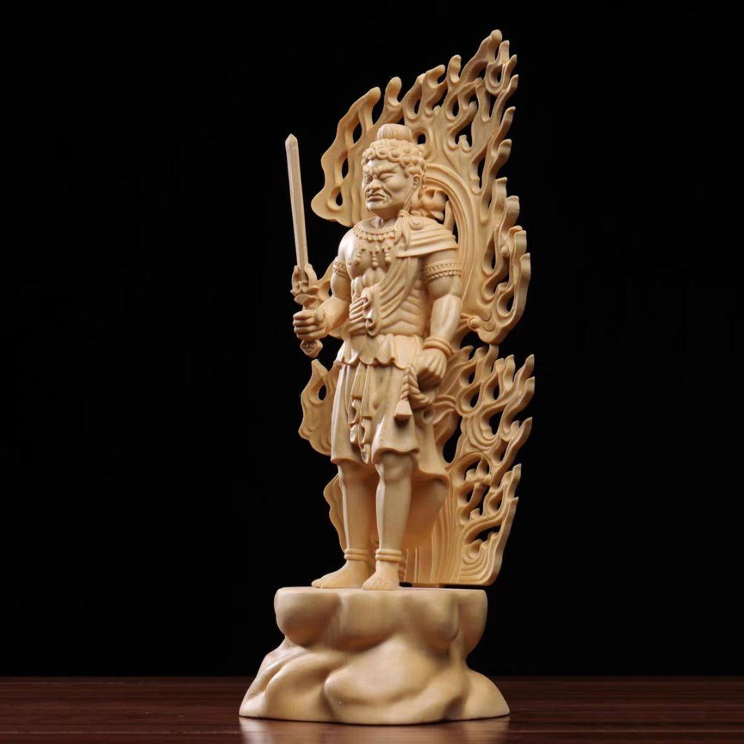 【修縁堂】仏教美術品 大迫力 不動明王 立像 不動明王像 木彫仏教 精密彫刻
