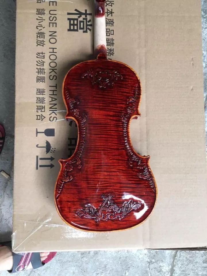 駒付き！ ハイグレード手彫りのバイオリン4/4 木製赤ワインバイオリンプロの楽器