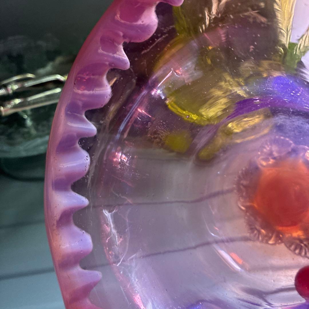 イギリス　レア品ヴィクトリアンアンティークウランバセリン　クランベリーコンポート