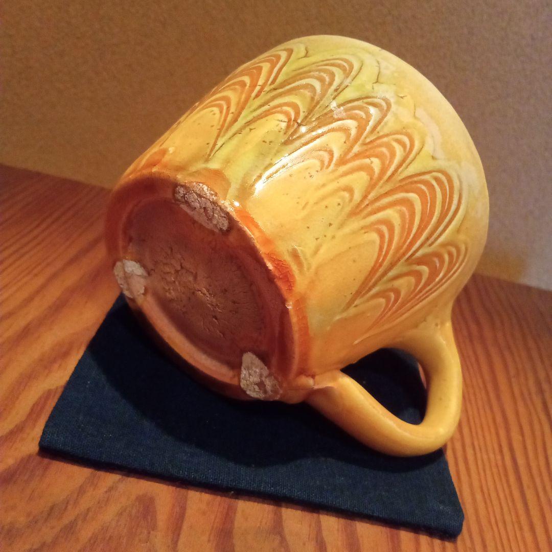 【 真作 珍品 】唐三彩様櫛目文洋茶器 (河井寛次郎) / 識箱付属