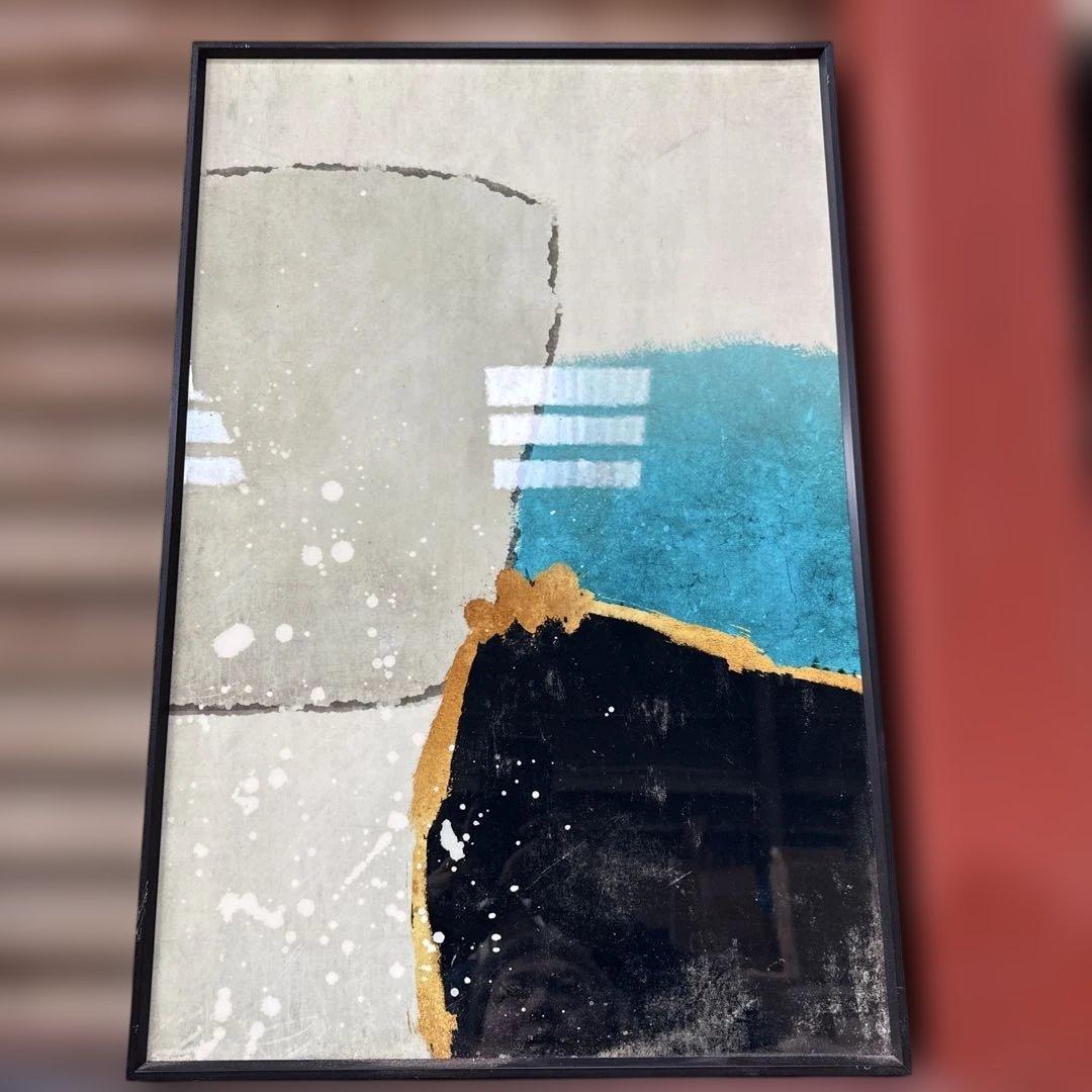 青と金の抽象画 アクリル・ガッシュ3枚セット