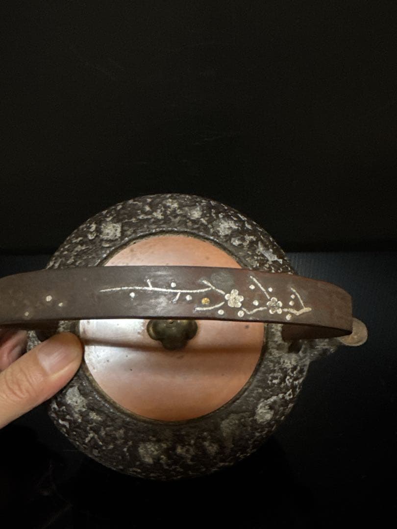 平安 名人 泰山堂 造 白肌 平提手銀象嵌 丸型 鉄瓶 茶道具
