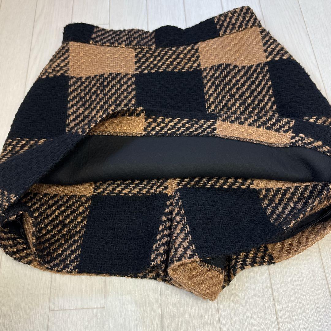 美品 sheller シェリエ ブロックチェック キュロット ツイードパンツ M