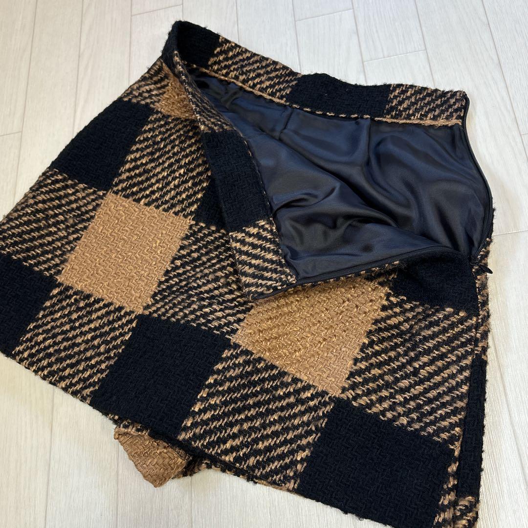 美品 sheller シェリエ ブロックチェック キュロット ツイードパンツ M