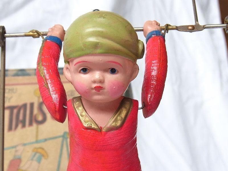 鉄棒運動 戦前製 セルロイド ゼンマイ おもちゃ 箱入り 昭和レトロ 日本製