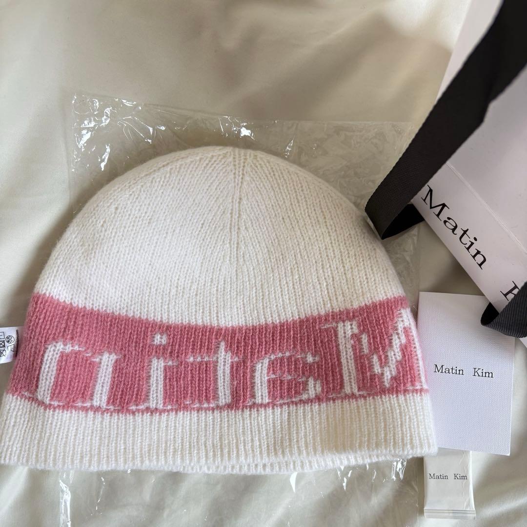 Matin Kim ニット帽 ホワイト/ピンク
