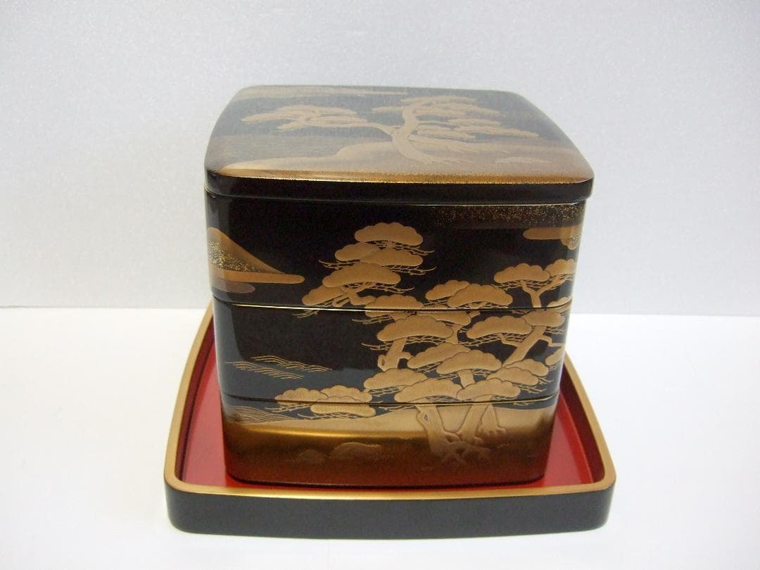 【未使用】輪島塗 池端漆香堂 わじま龍作 本金高蒔絵 三段重 重箱