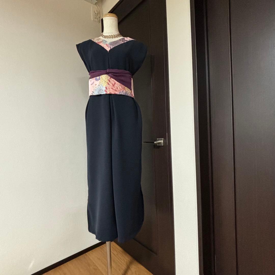 彩♪ 袋帯と未使用服地からロングワンピース❣️ストール付
