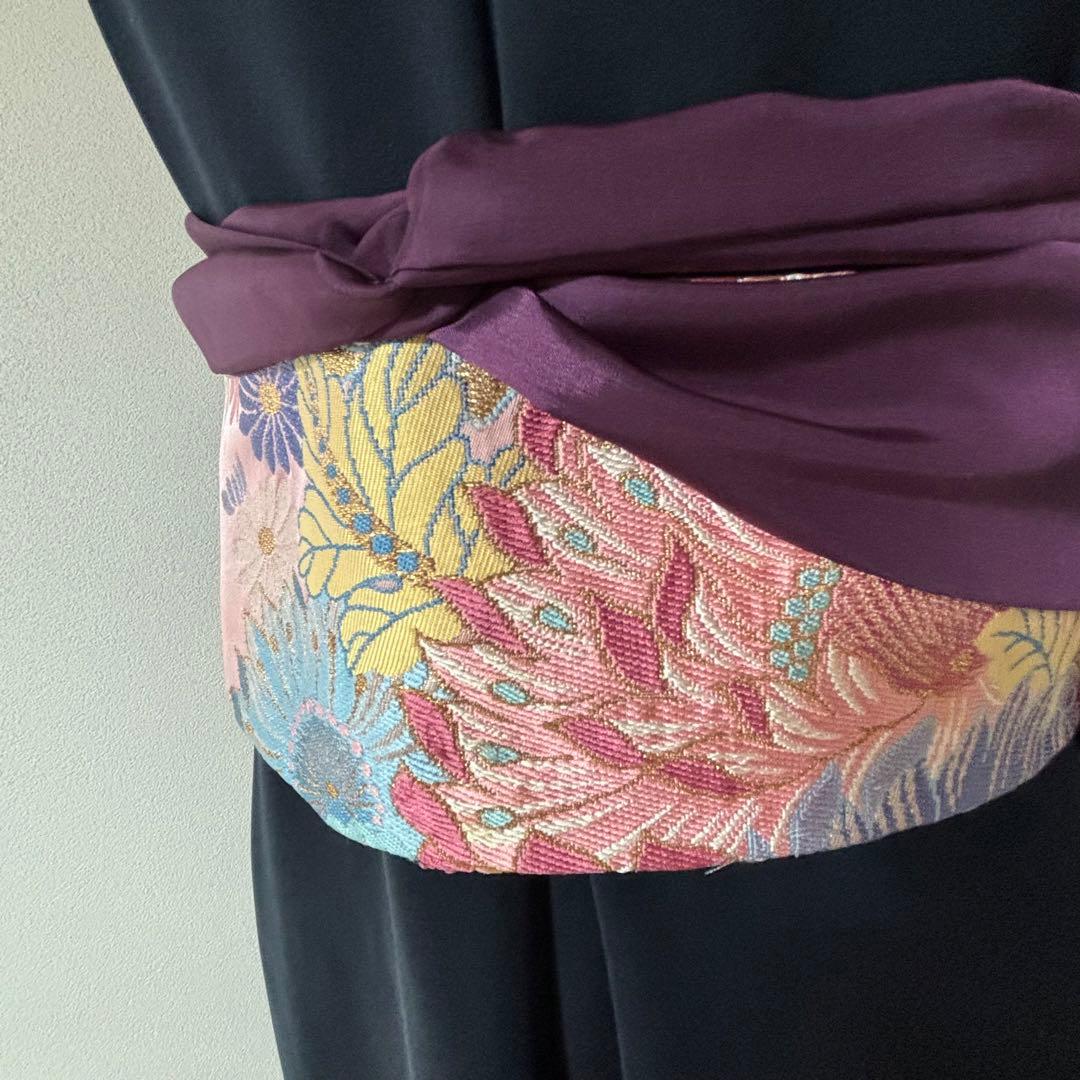 彩♪ 袋帯と未使用服地からロングワンピース❣️ストール付