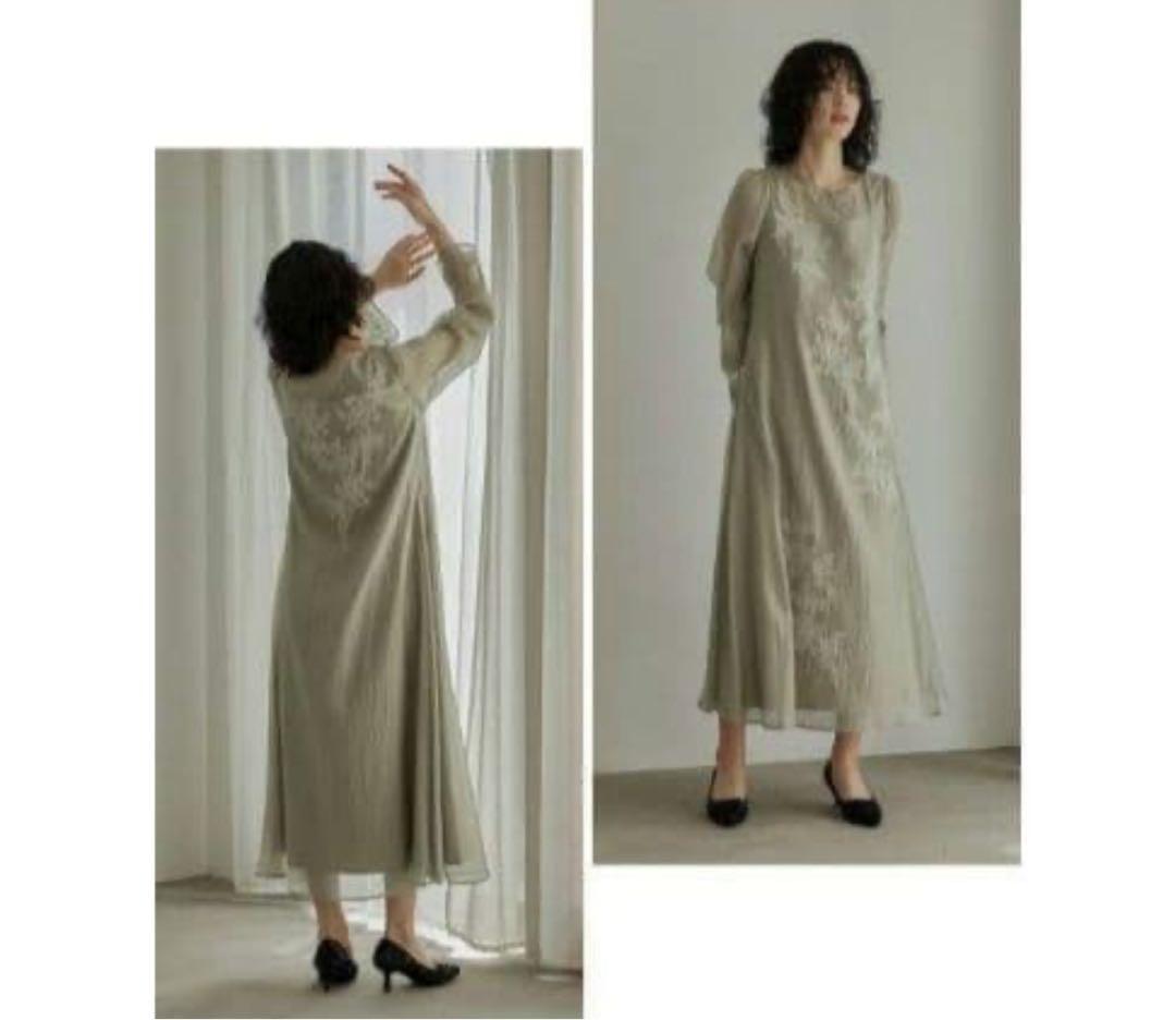 kana モチーフレース シアー ワンピース マスタード　M