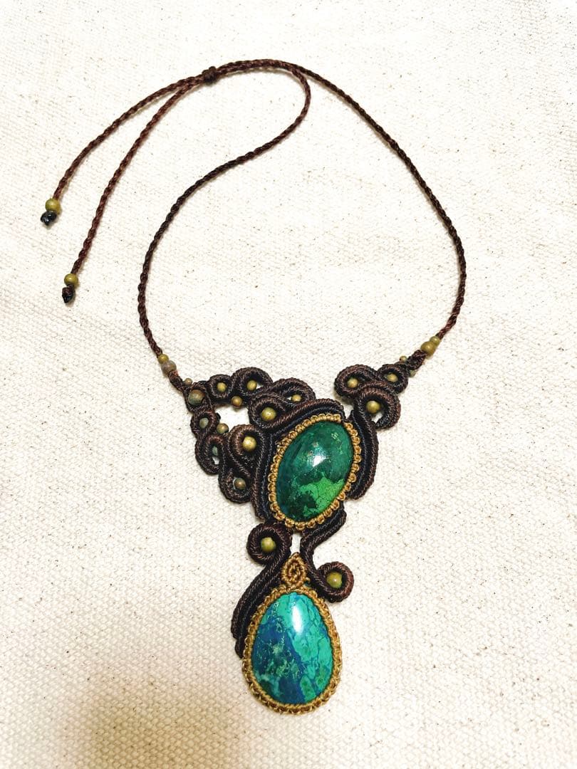 マクラメ編みネックレス クリソコラ マカライト