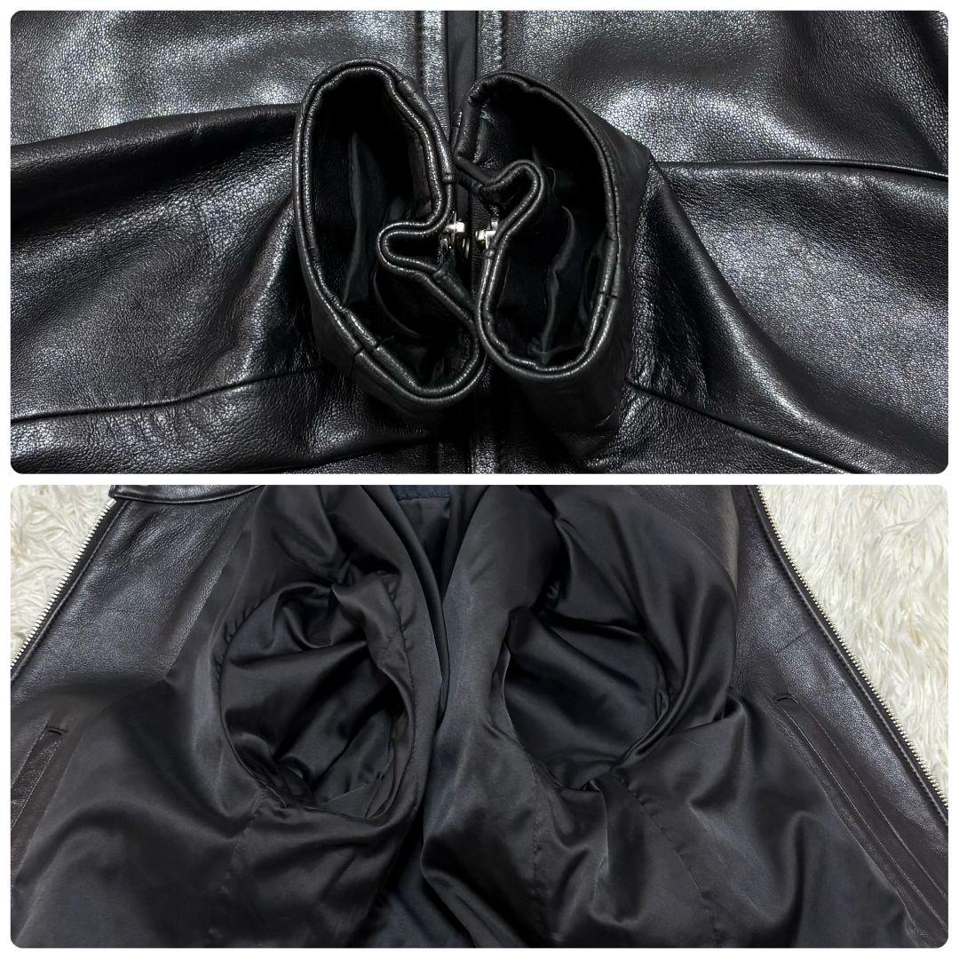 未使用級 ナノユニバース ラムレザー シングルライダースジャケット 黒