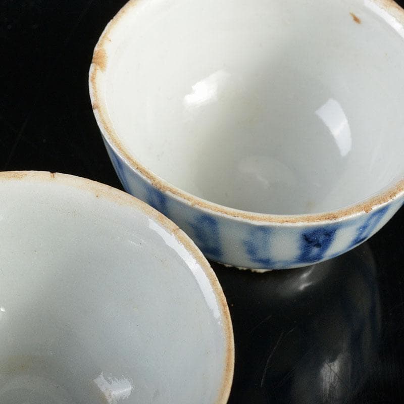 煎茶道具　南京染付　線文　茶杯　ぐい呑　五客　時代箱付　古玩　M R4512