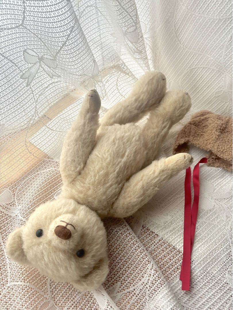 ハンドメイドベア(イギリス天然モヘア)全長34cm くまちゃん帽子つき
