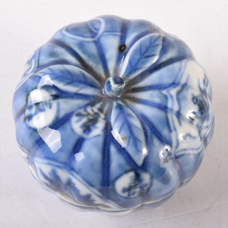 茶道具　平安　三浦竹泉造　染付　山水人物文　蜜柑香合　共箱　V　R8188