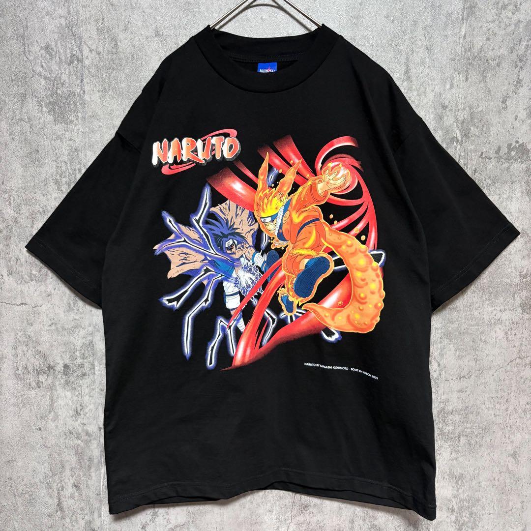 NARUTO ナルト×サスケ アニメ Tシャツ 両面プリント ブラック XL