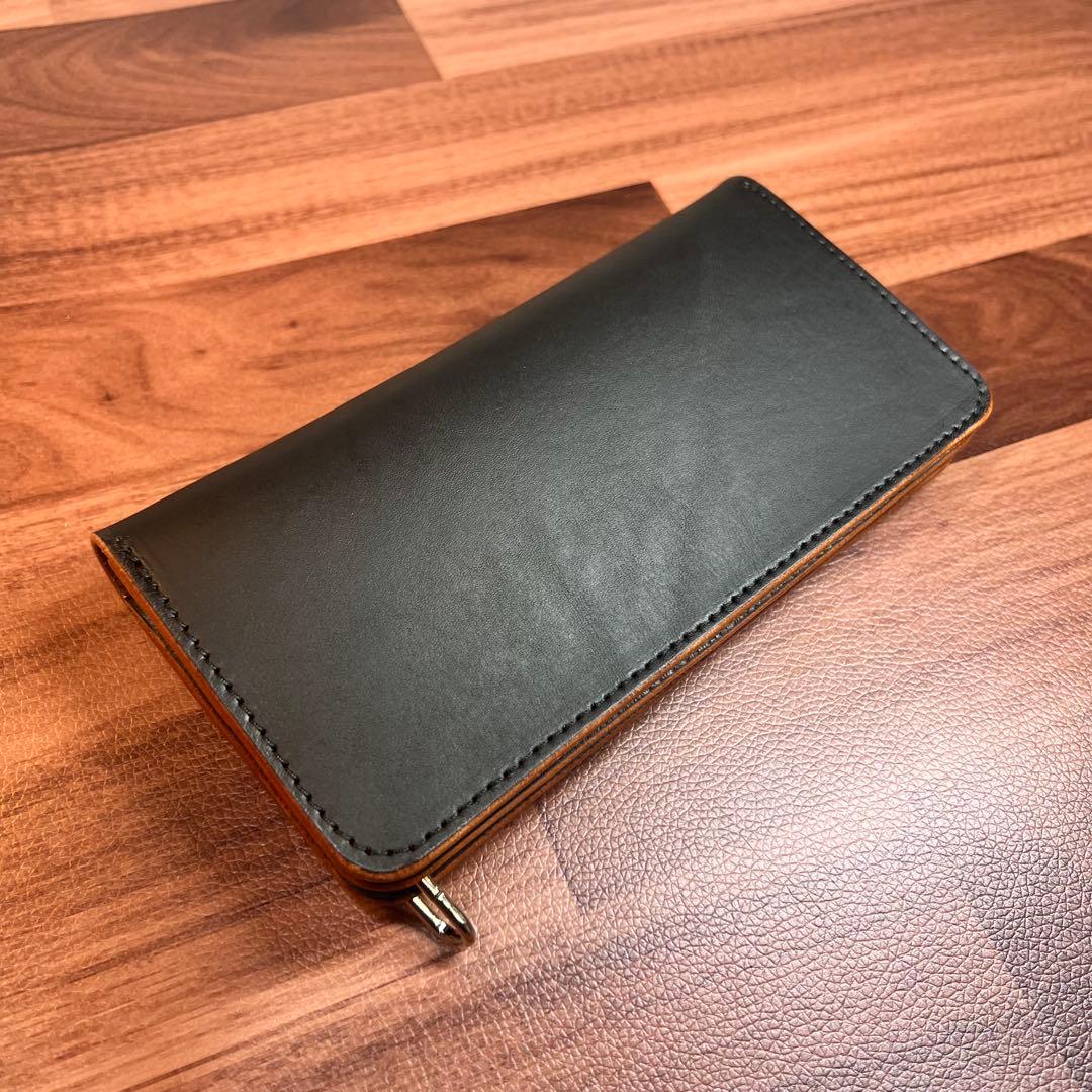 【トラッカーウォレット ロング 3層】 ブラック 茶芯 北米ステア シルバー