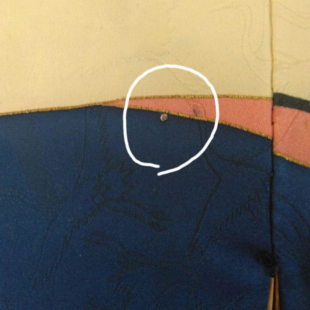 昭和レトロお誂え振袖　群青色　群馬桐生　手染め　正絹　ヴィンテージ着物