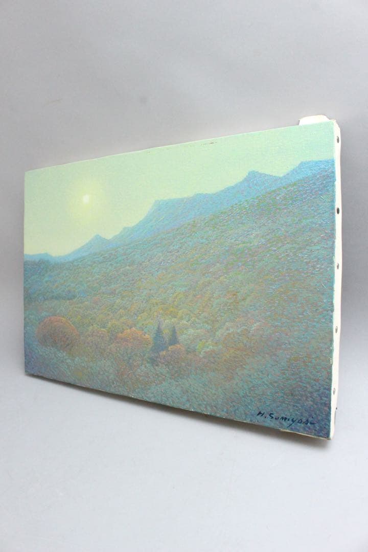 No4425 額装　住吉久志「紅葉の寒霞渓」油彩画　P6号　畳箱付　送料無料