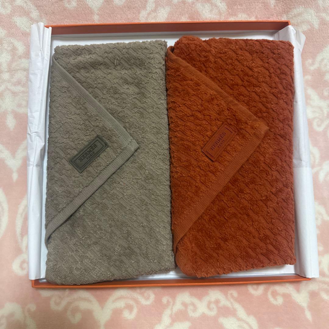 HERMES エルメス　タオルセット　オレンジ　グレージュ