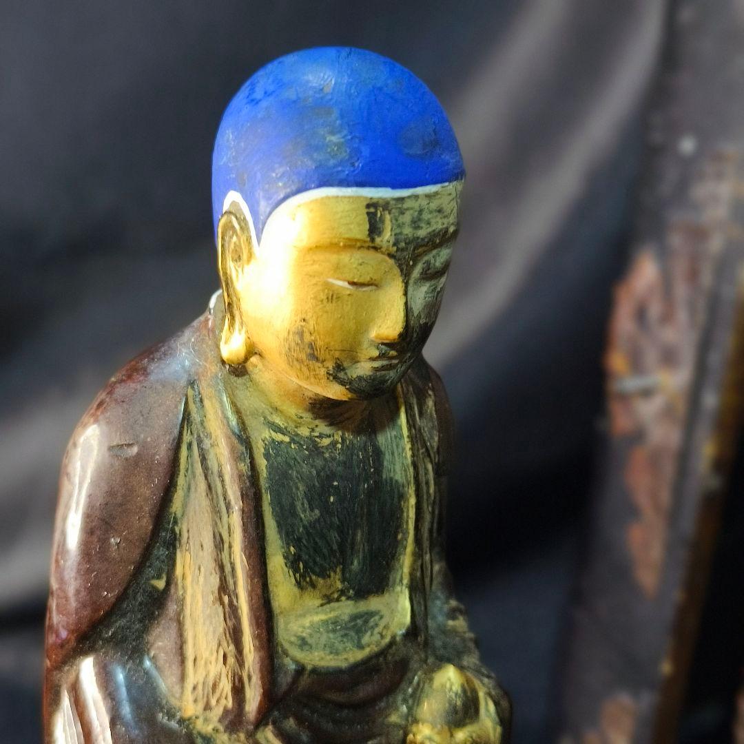 仏教古美術 漆金彩木彫り仏像 厨子付 骨董 アンティーク 蒐集家放出 旧家蔵出し