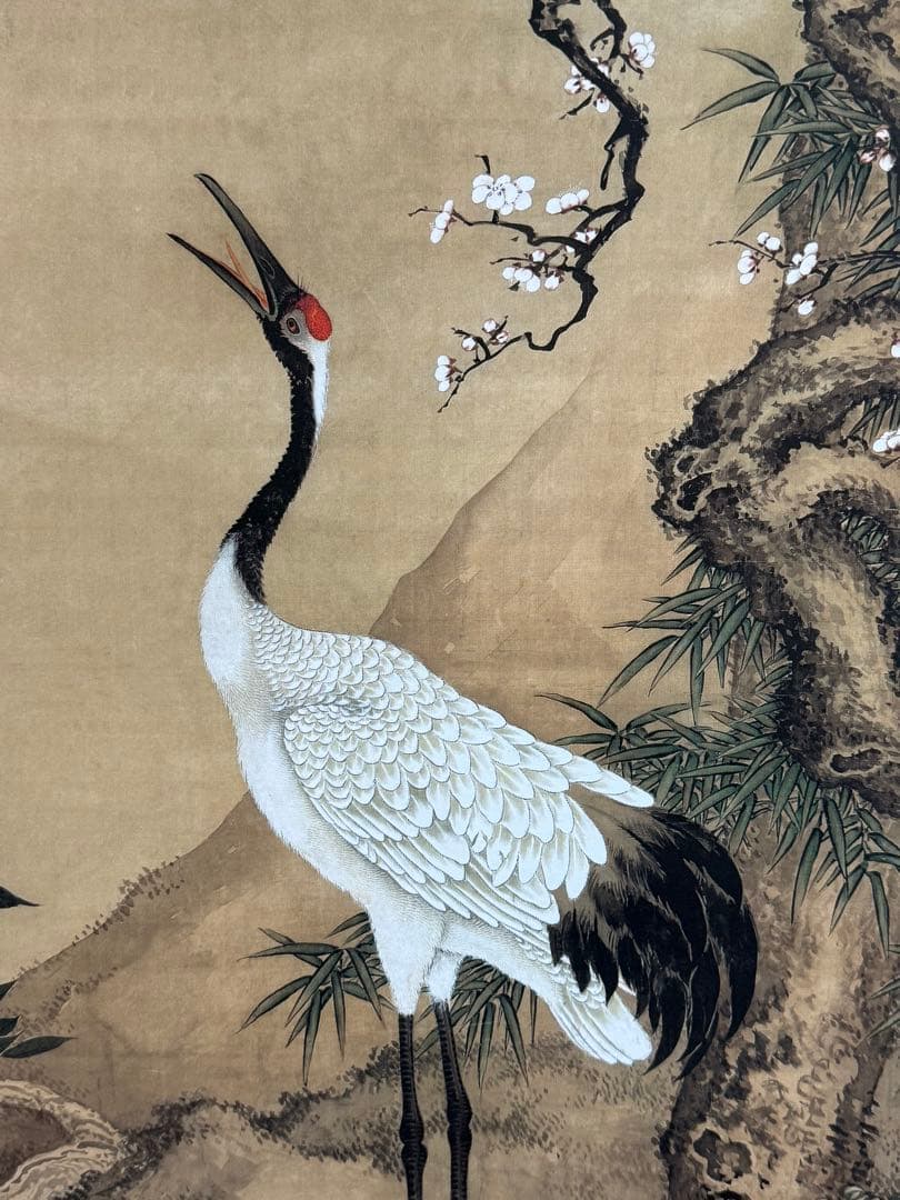 中国　清時代　沈銓 松梅雙鶴図　絹本　原色複製　◇検故宮博物館◇ 一鼎軒0926