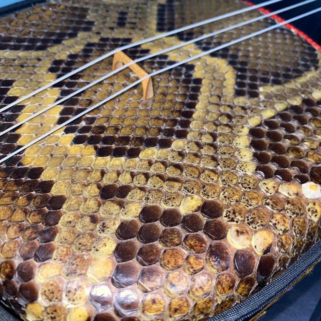 沖縄民族楽器　三線本体 強化張り蛇皮製 付属品　鍵付きハードケース