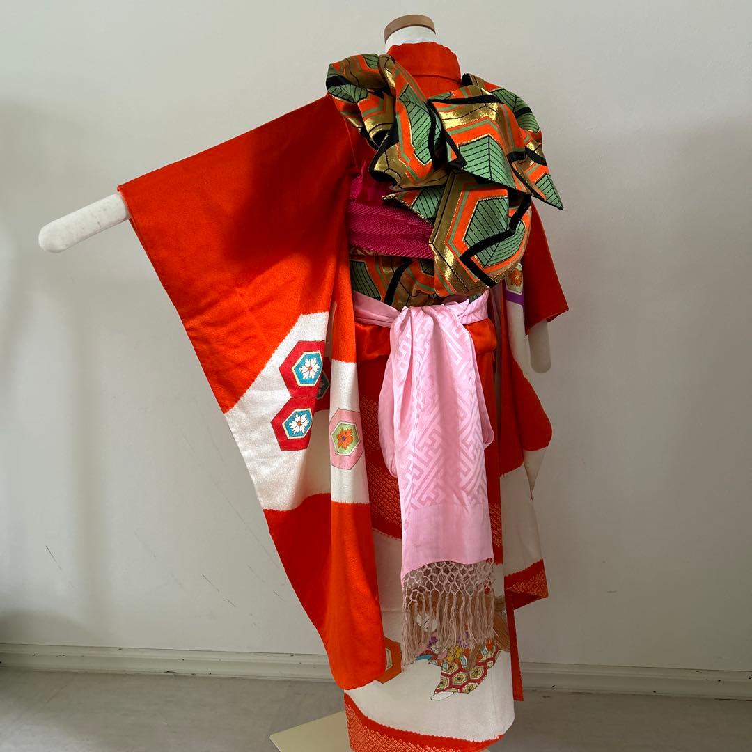 7歳　七五三　正絹着物　手描き古典柄　帯　帯揚げ　帯締め　しごき　セット