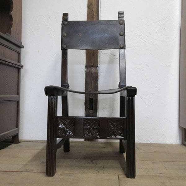 イギリス アンティーク 家具 ホールチェア リアルレザー 椅子 イス 4771d