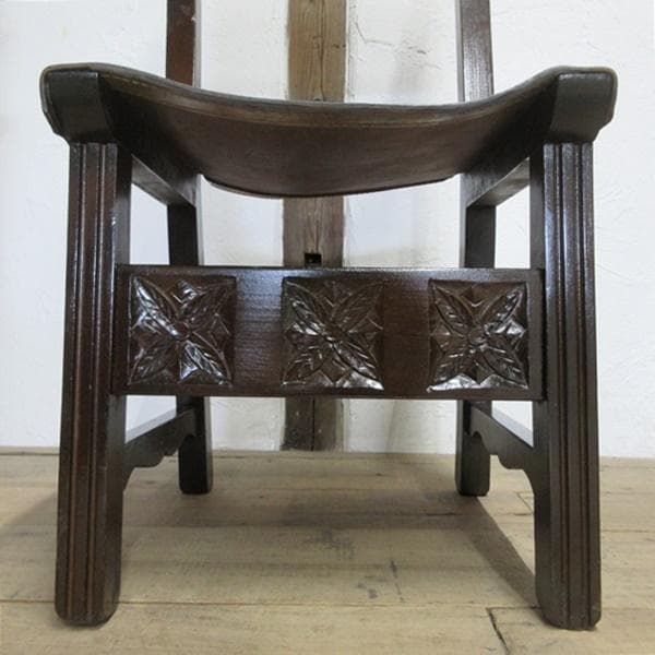 イギリス アンティーク 家具 ホールチェア リアルレザー 椅子 イス 4771d